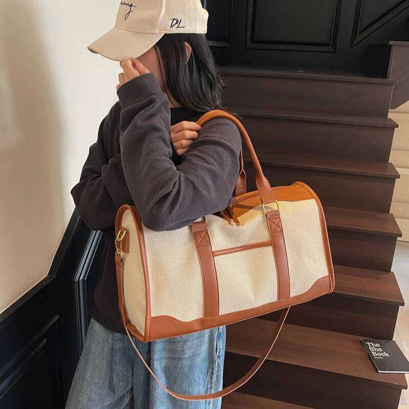 Oversized Travelling Handbags For Women Cotton Fabric Large Capacity Airplane Luggage Bag Simple Fashion Shoulder Crossbody Bags Z260130