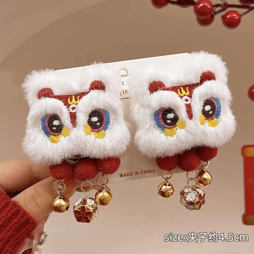 New Year Lion Dance Tassel Girls Duckbill For Children Double Bun Side Bang Clip Hair Accessory Yuansiqi