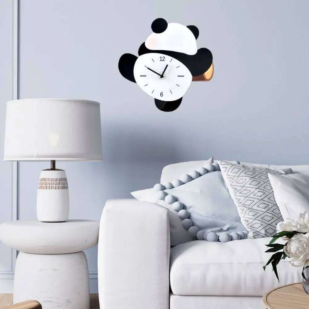 Festival Gifts Cartoon Swinging Wall Silent Wooden Mute Panda Time Accuracy Digital Clock Shops W260130
