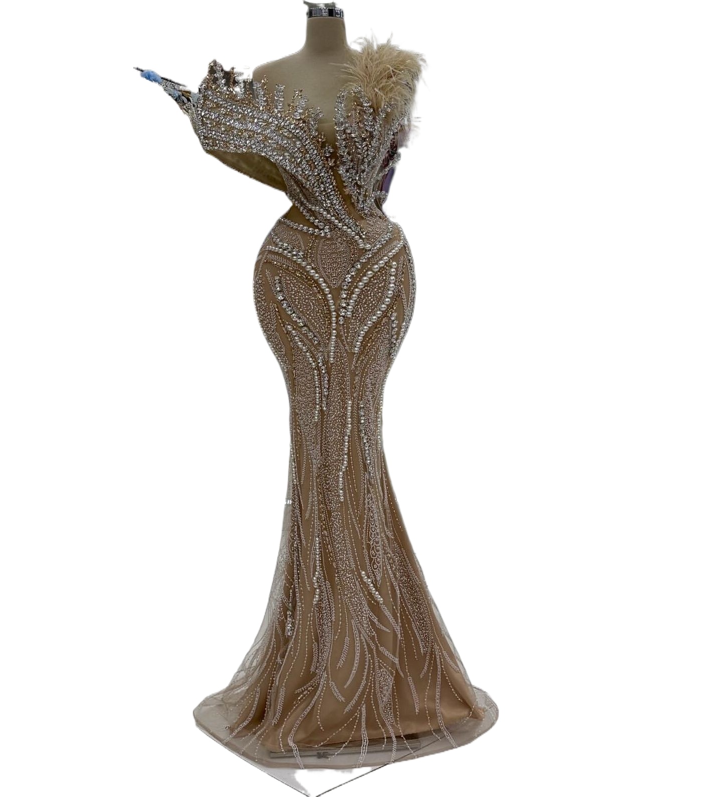 New Mermaid Prom Dresses 2026 Illusion Crystals Feather Evening Formal Party Second Birthday Engagement Gowns Plus Size Dress For Special Occasions