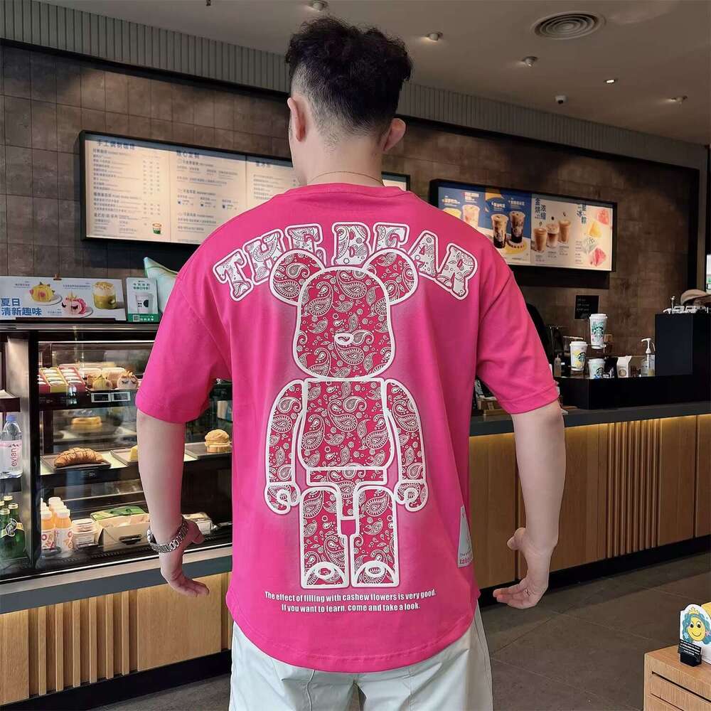 Men's T-Shirt Nuclear Explosion Trendy Flower Leg Beauty Black Summer Heavyweight Drop Shoulder Loose Short Sleeve Outdoor Recreation