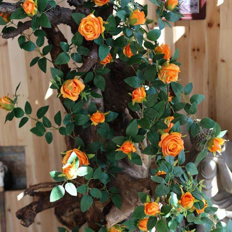 1.75m Artificial Rose 22 Head Fake Green Plant Flower Vine Wedding Arch Air Conditioning Pipe Wall Hanging Decor Y260130