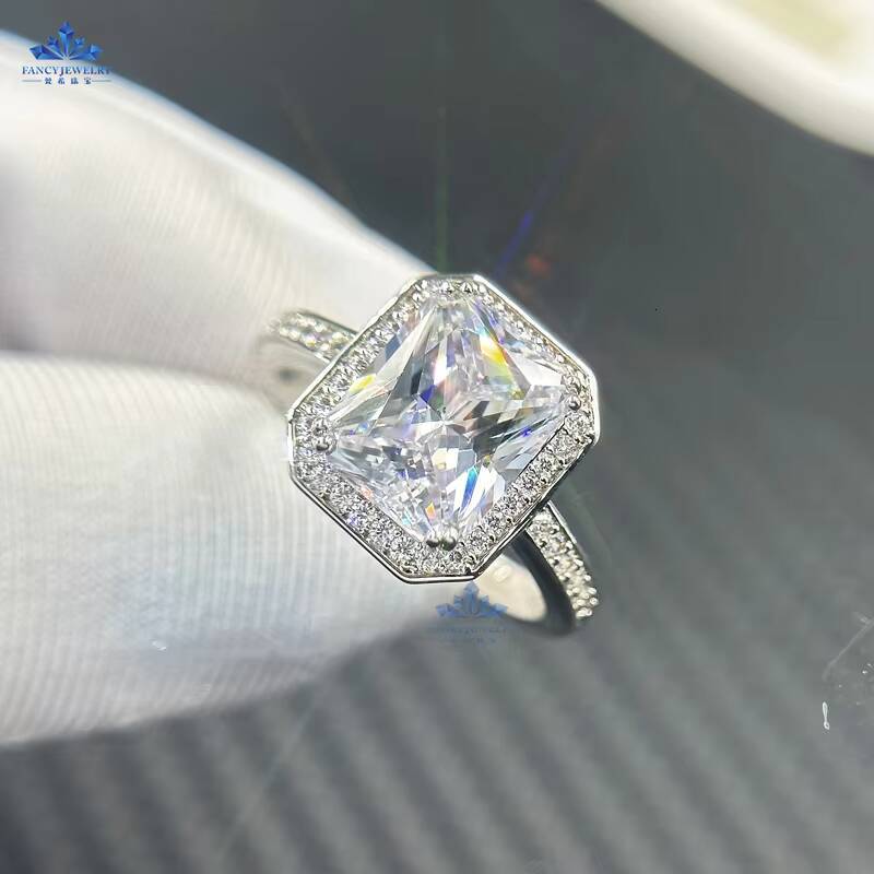925 Sterling Silver Ring Factory Outlet Radiant Cut 2carat 6x8mm Moissanite Diamond Wedding Rings for Woman