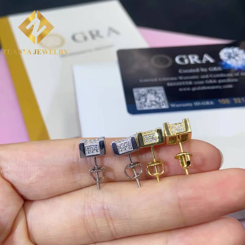 925 Sterling Silver VVS Moissanite Iced Out Stud Earring with GRA Past Diamond Test Moissanite 82mm Stud Earring Mens Women