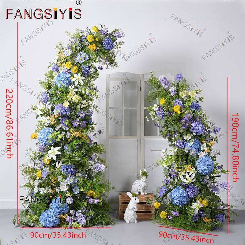 Artificial Floral Row Rose Hydrangea Pompom Wedding Backdrop ox horn Arch KT Board Deco Banquet Floor Flower Prop Window Display W260130