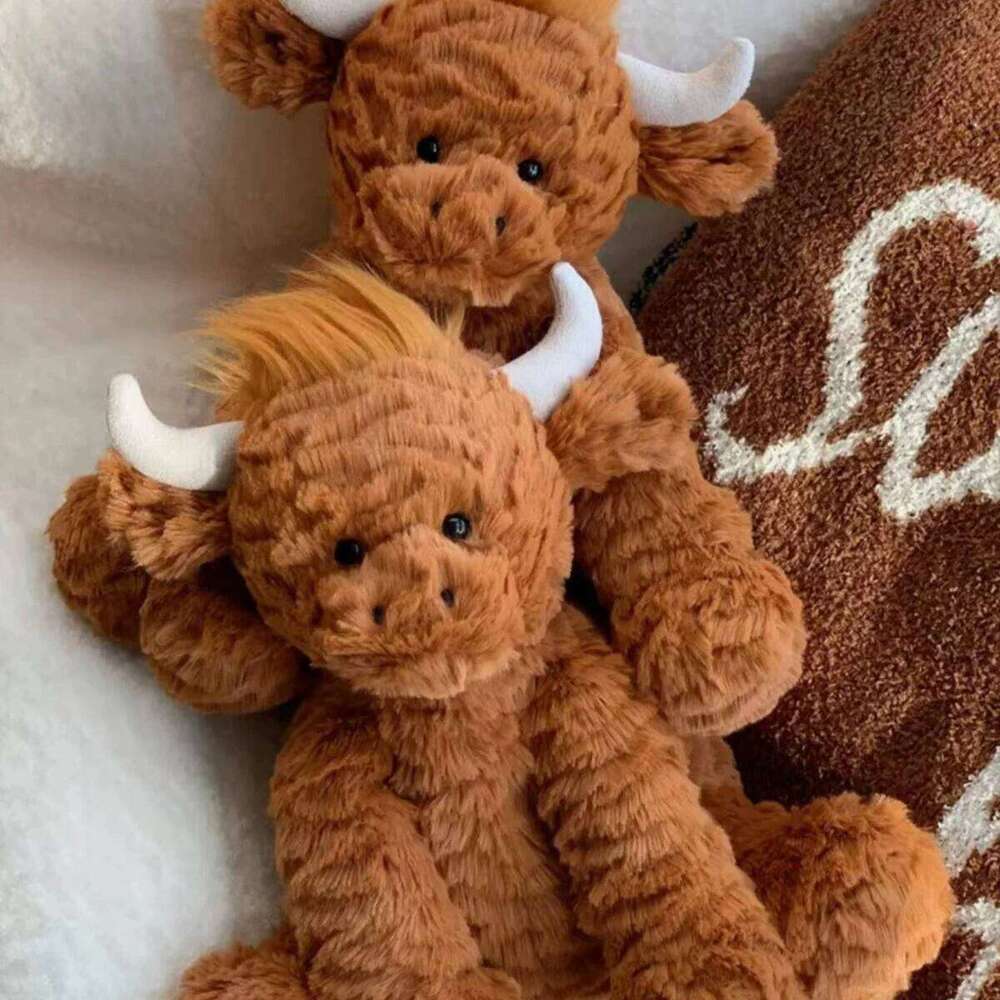 Cute Scottish Highland Plush Haired Cow Stuffed Cartoon Cattle Super Soft Huggable Farm Animal Toy Gift for Kids Y260128