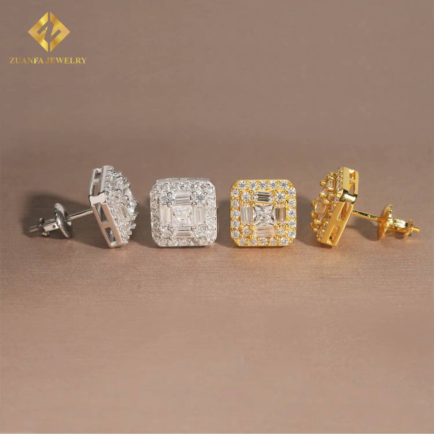 Princess Cut Hip Hop Jewelry 925 Sterling Silver Iced Out Square Screw Back Ear Studs VVS Moissanite Diamond Stud Earring