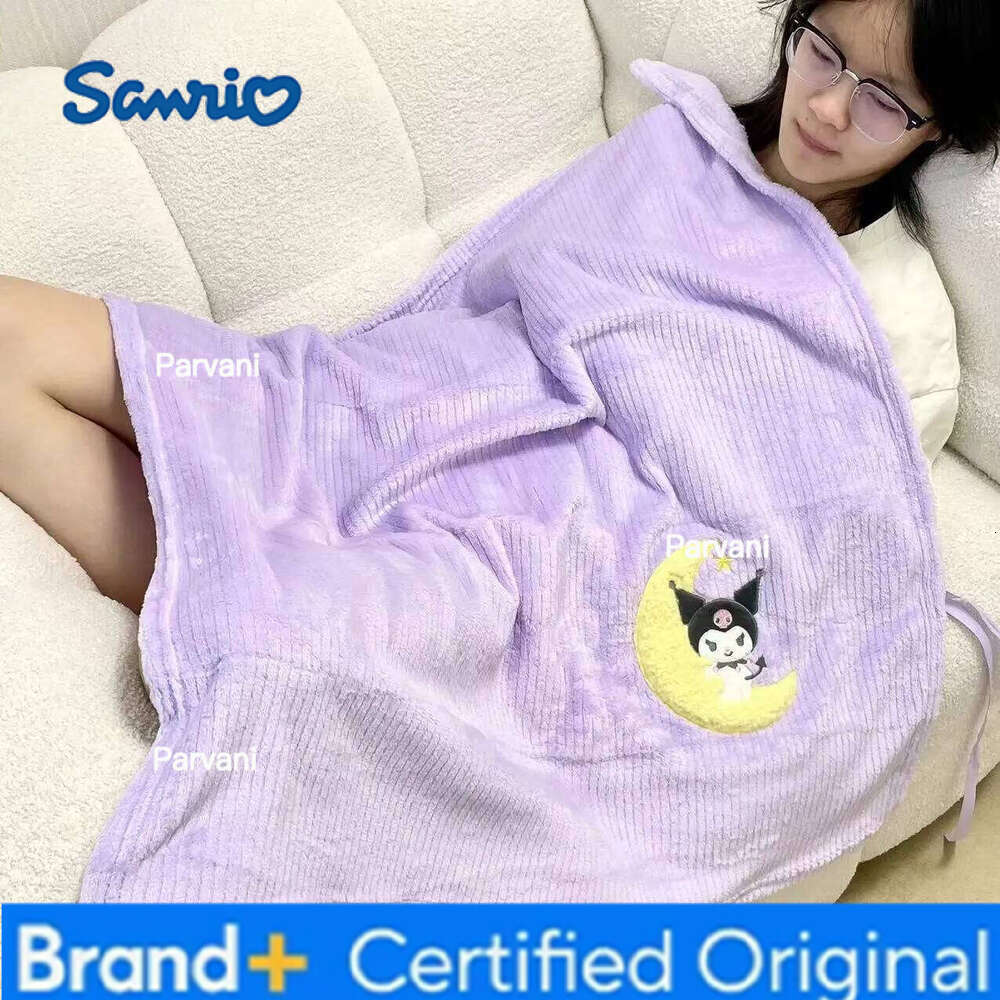 Sanrio Cute Kuromi My Melody Travel Nap Flannel Cinnamoroll Hello Kitty Warm Leg Blanket Bedroom Office Girl Child H260130