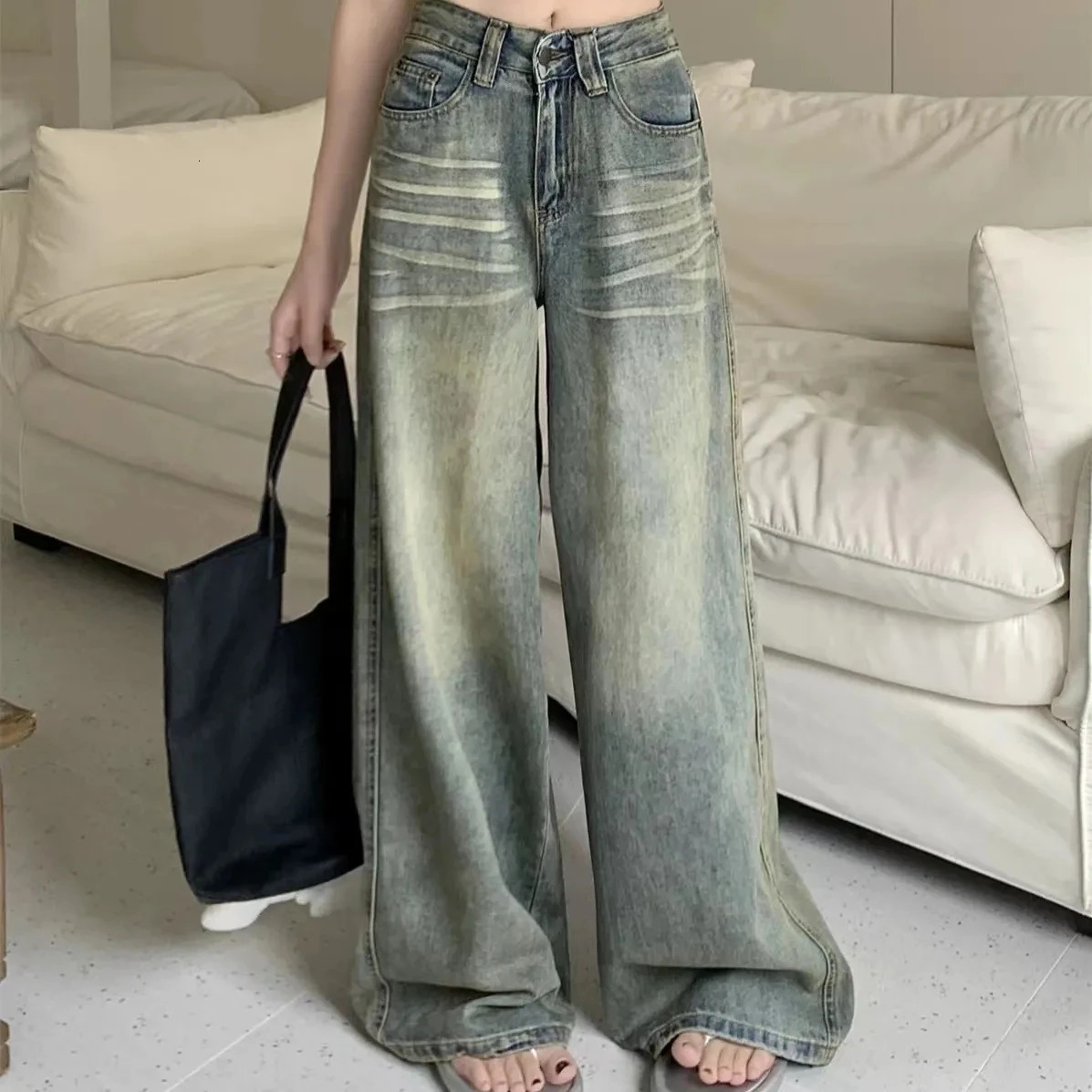 Y2K Loose Straight Leg Jeans Women Trousers Baggy Wide Fit Casual High Waist Retro Washed Vintage Style Womens jeans 260126