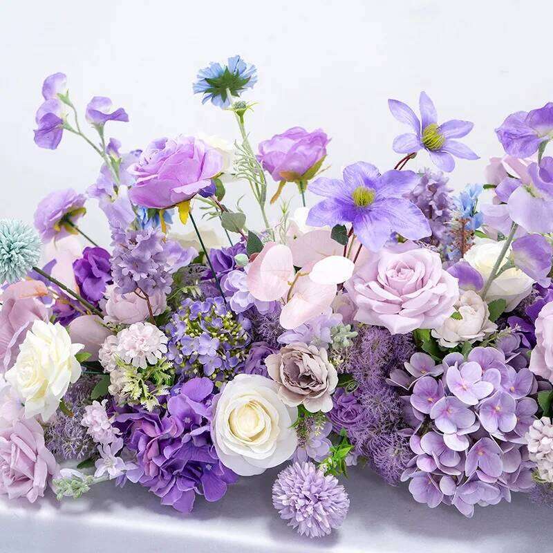 Purple Flower Arrangement Wedding Table Decor Floral Runner Artificial Flowers Row Event Party Backdrop Prop Window Display prop Y260130