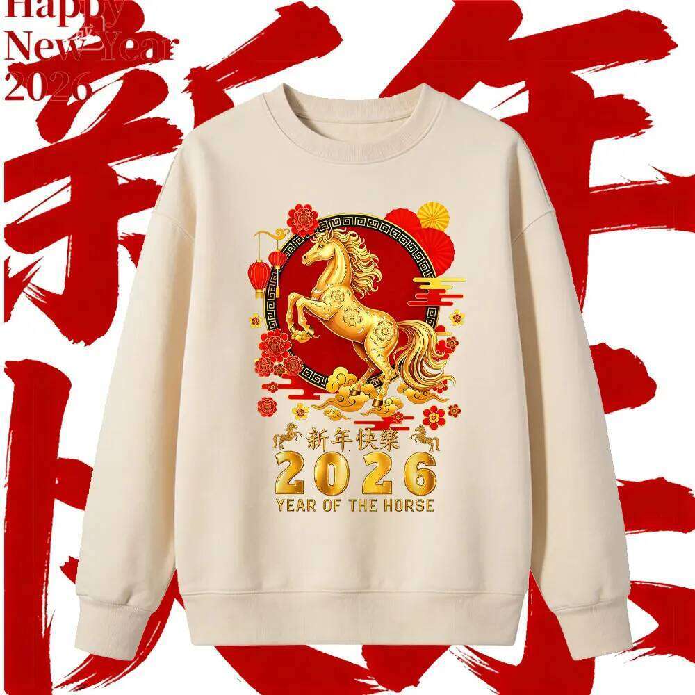 2026 of The Horse Long Sleeve Chinese New Year Faddish Sweatshirt Man and Women Pullover Winter Y2k Clothe Harajuku Hoody C260130