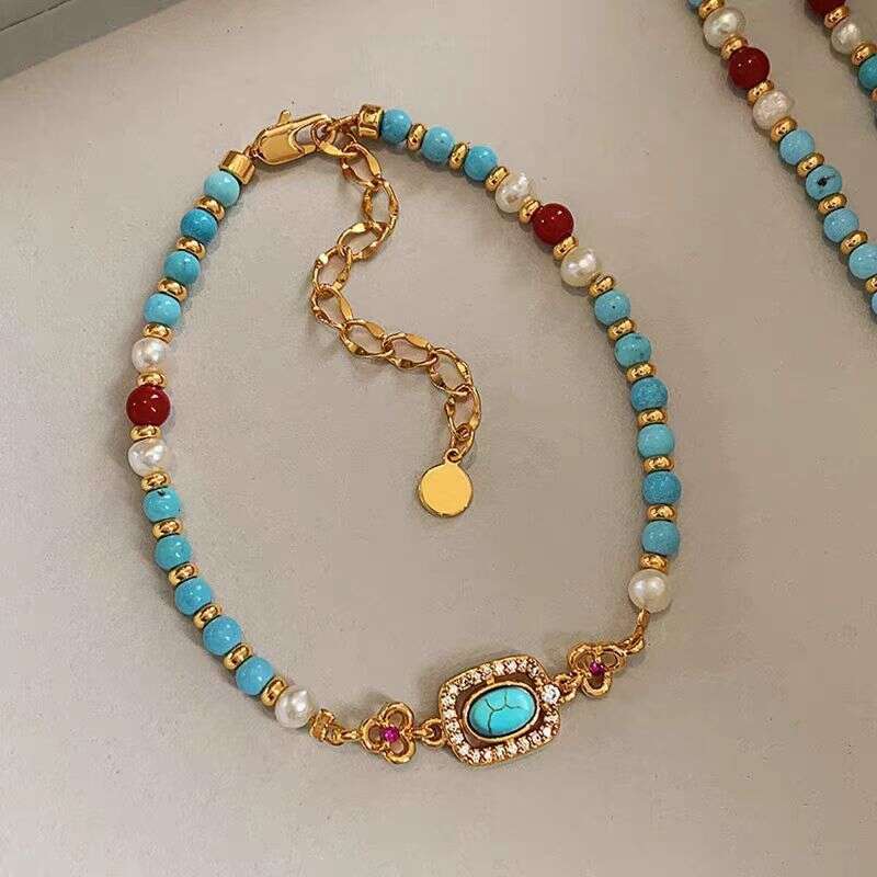 Turquoise Red Agate Shijia Pearl Beaded for Women Elegant Internet Celebrity Light Luxury New Chinese National Style Collarbone Necklace