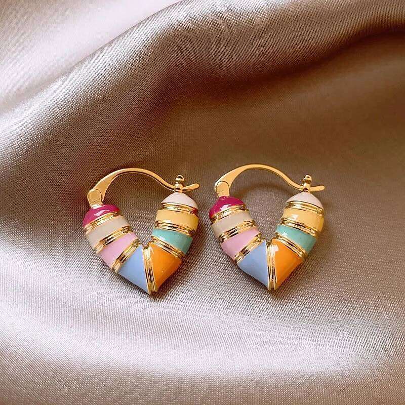 Colorful Heart Ear Buckle 2026 New Korean Fashion Women's Earring Precious Hoop Earrings Gold Plating Jewelries Girl Gifts