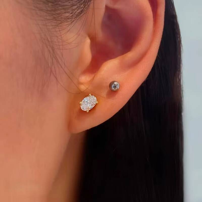 1ct Lab Grown Oval Diamond DE VS 18k White Gold Studs Earrings Elegant Christmas Gift Four-prong Earrings