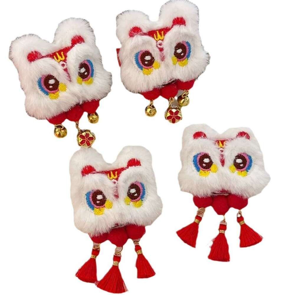 New Year Lion Dance Tassel Girls Duckbill For Children Double Bun Side Bang Clip Hair Accessory Yuansiqi