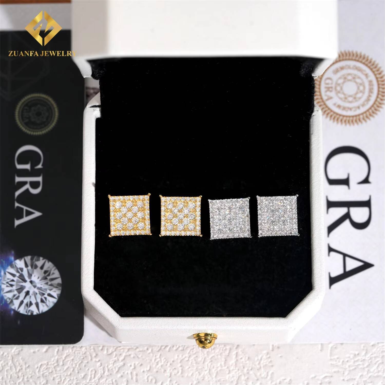 Full Paved Iced Out Moissanite Diamond Jewelry 925 Sterling Silver VVS Moissanite Hip Hop Stud Earrings