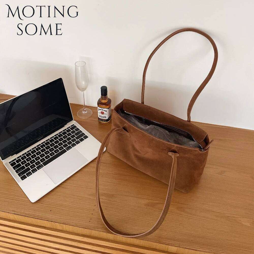Motingsome Soft Suede Genuine Handbag and Purses Women Shoulder Underarm Satchel Luxury Designer Tote Matte Cowhide Bag New In