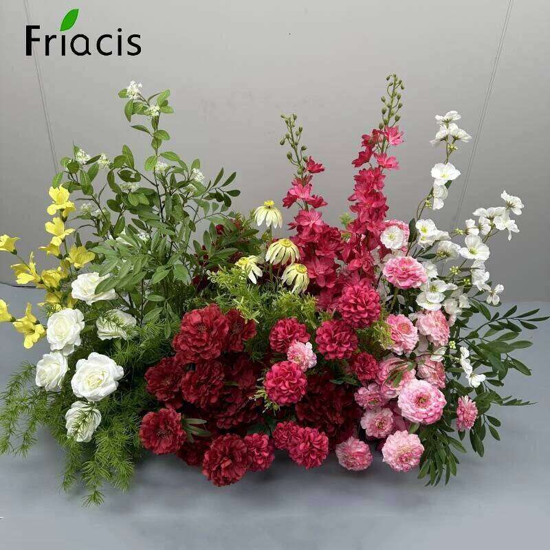 Green Plants Leaf Rose Flower Row Wedding Silk Table Floral Commercial Plaza Partition Hotel Scene Layout Floor Flowers Decor W260130