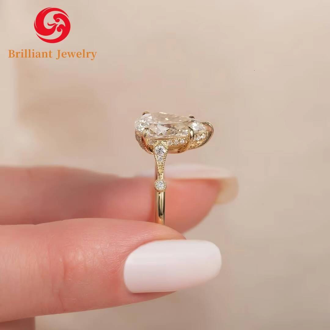 Custom IGI Certified CVD HPHT 14K 18K Solid Gold Pear Cut Lab Grown Diamond Ring Luxury Wedding Engagement Diamond Ring