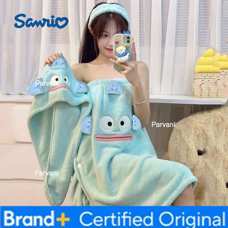 Sanrio CharacterCartoon Hangyodon Towel With Dry Hair Cap Suitable Women Can Wrapped Adult Children Cartoon Bath Towels H260130