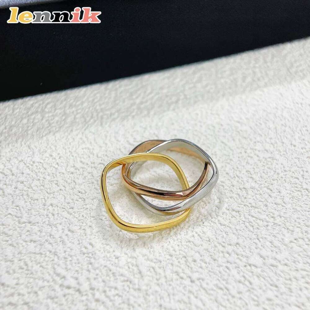 Lennik Stylish 2025 New Square 3-Color 3-Ring Ladies' Ring, Full High-End Feelings, A Choice of Fashion Jewelry. XJ260130
