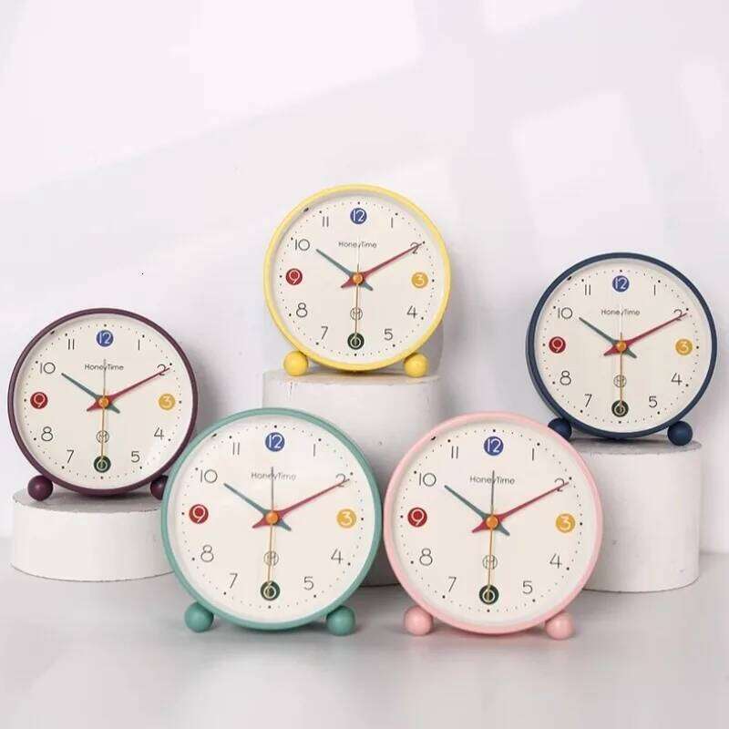 Creative Morandi Colorful Desktop Alarm Students Wake Up Bedroom Clock Quartz Silent Watch Decorative Ornaments W260130