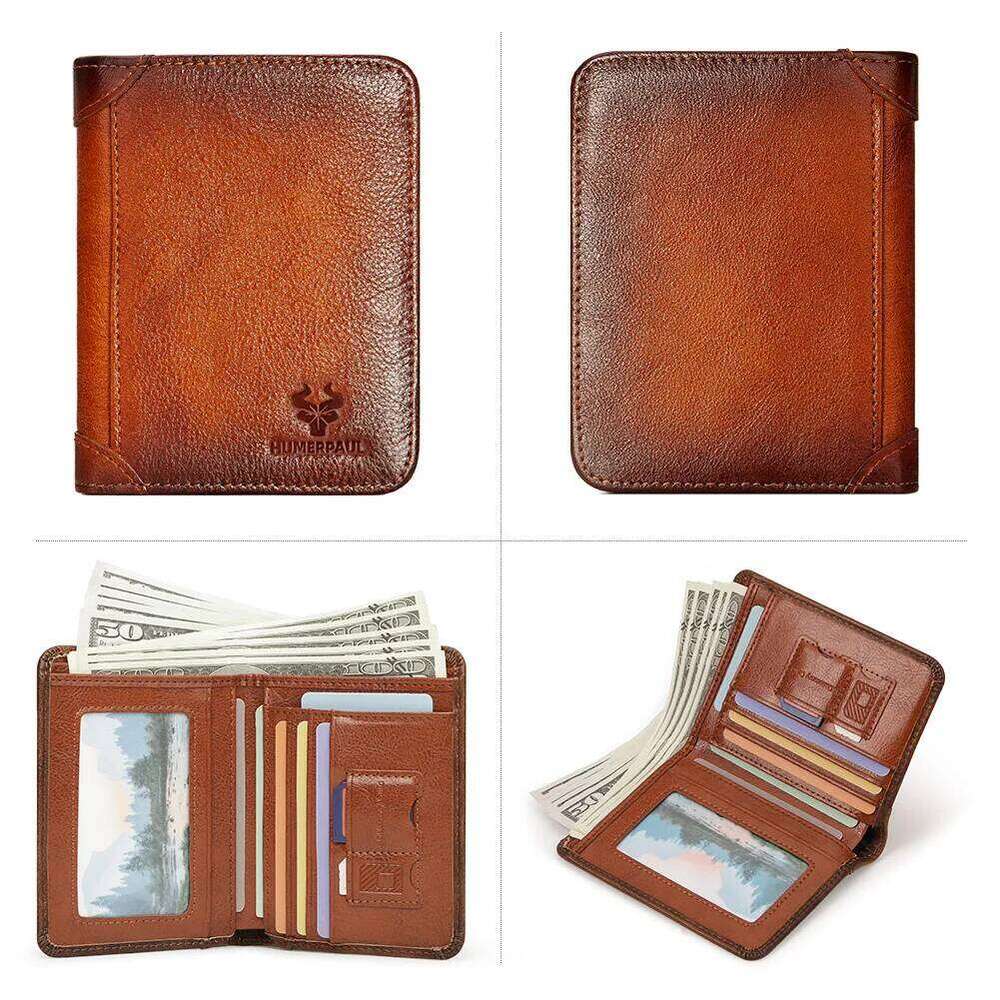 HUMERPAUL Slim Soft Real Leather Wallet for Men RFID Blocking Bifold Multi-card Card Holder ID Purse Male Thin Front Pocket Z260130