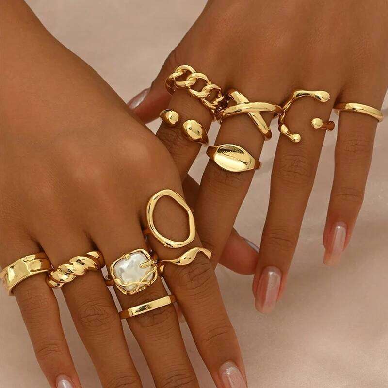 12 Pcs/Set Fashion Gold Color Irregular Geometric Open Rings For Women Men Punk Metal Adjustable Knuckle Joint Ring Jewelry Gift XJ260130