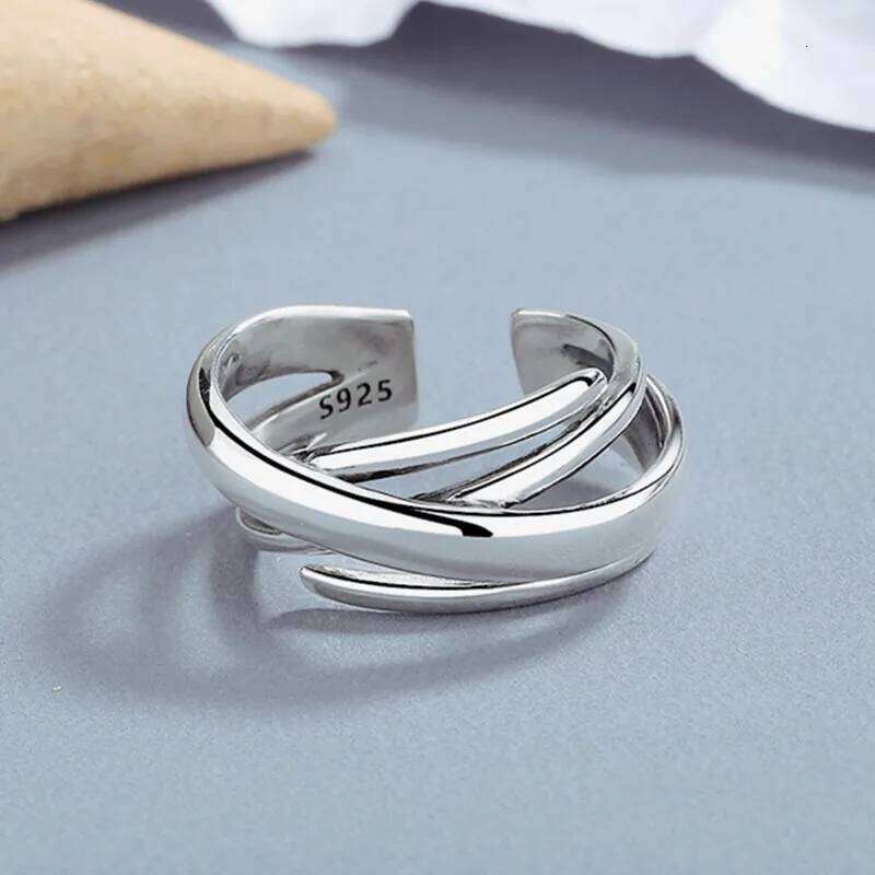 New Fashion Hipster Multi-layer Irregular 925 Sterling Silver Jewelry Simple Smooth Winding Personality Opening Rings R099 XJ260130