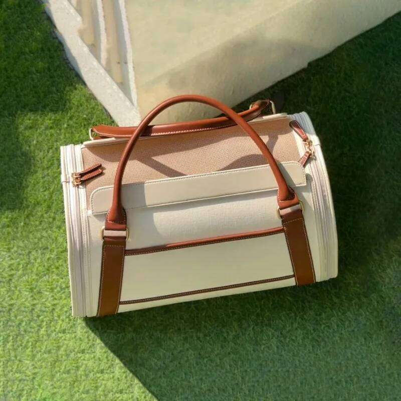 Canvas PU Leather bag for cat and small dog breathable soft-sided handbag Cat Tote Bag foldable pet carrier 26H0130