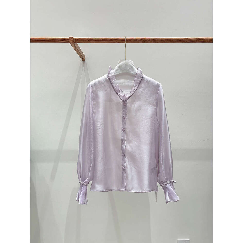 Zhihetang Retro Chinese Style Soft Gauze V-Neck Ruffled Long Sleeve Shirt For Women High-End Versatile Top LEEGO LENS