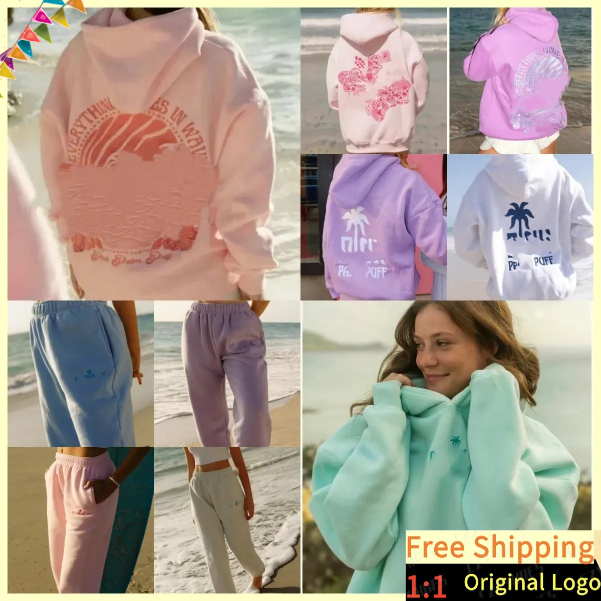 Designer Pink Palm Hoodie Chasing Sunsets Hoodies Embroidery Sunshine Fashion Y2k Loose Hooded Sweatshirt hoodie Women street Autumn hoody leicl001