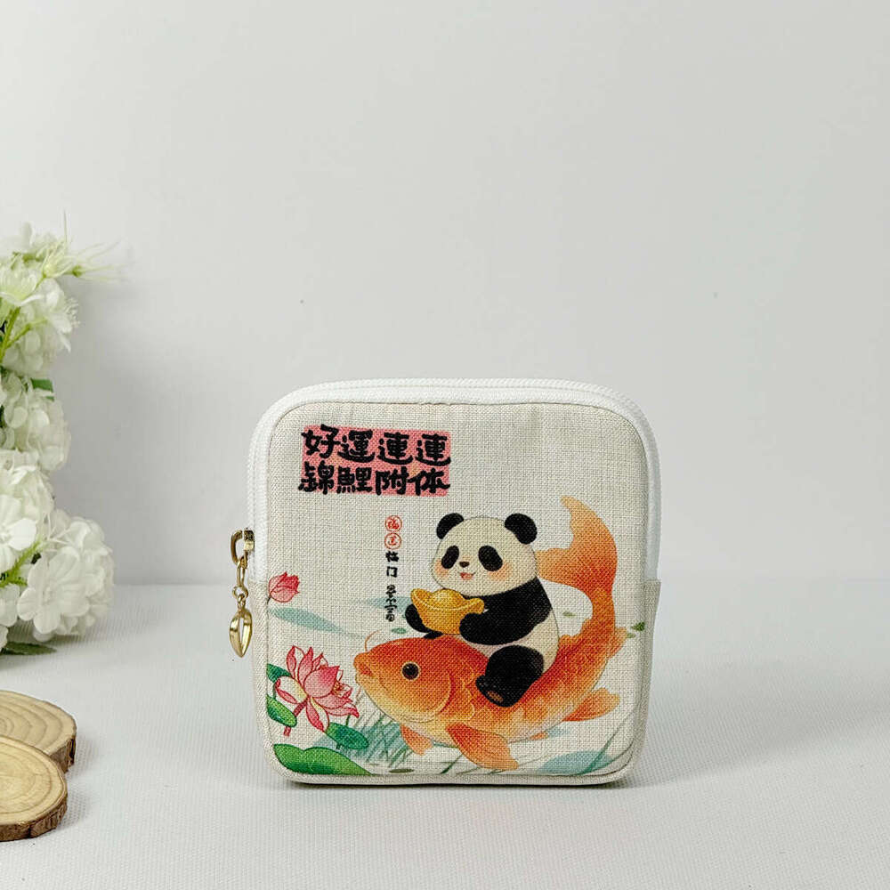 2026 New Student Portable Large Capacity Sanitary Pad Storage Chinese Style Makeup Bag Cotton Linen Card Holder Coin Purse MASA