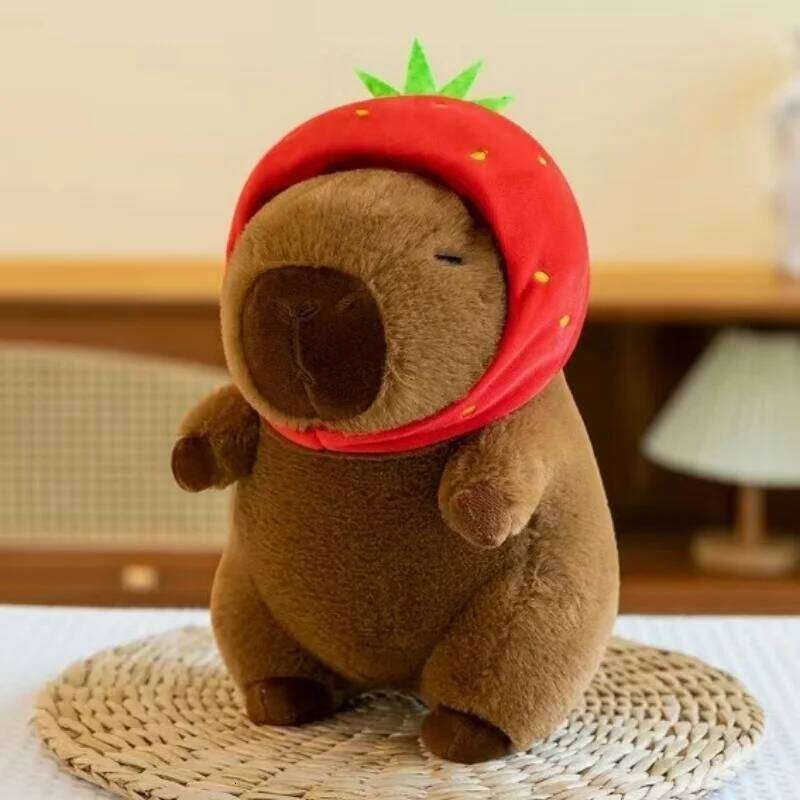 Cute Turtle Backpack Capibara Strawberry Hat Capybara Plush Toy Stuffed Animals Soft Doll Kids Toys Birthday Gift Pendant Decor Y260128