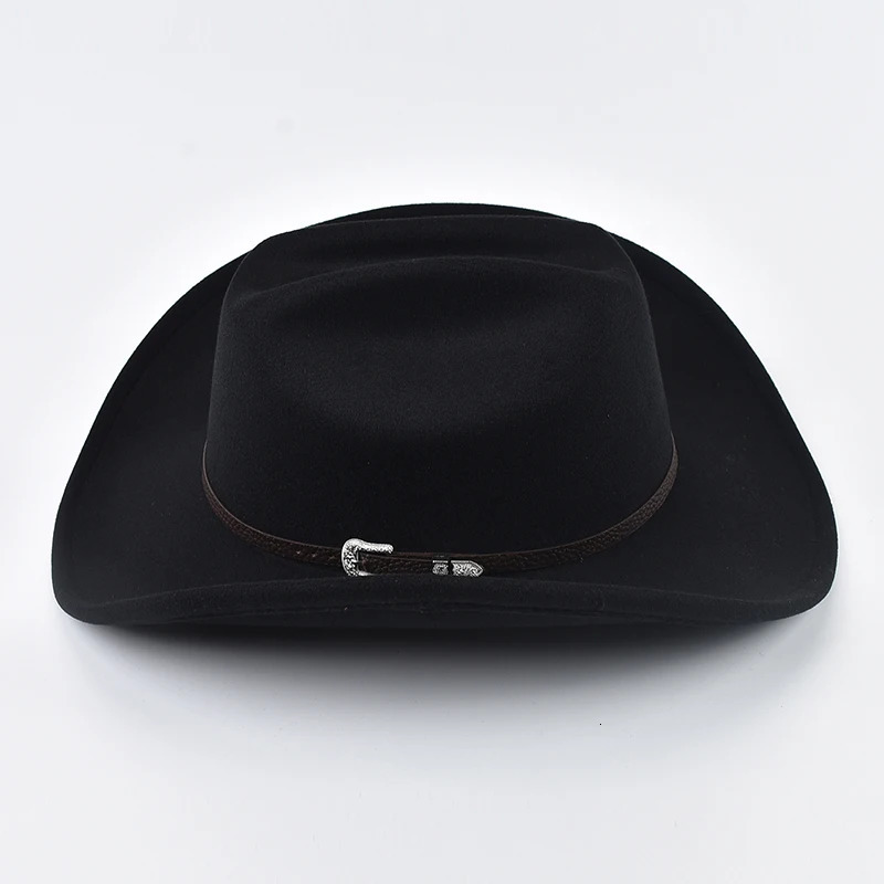 Unisex Western Cowboy Hat With Leather Vintage Big-edge Gentleman Cowgirl Jazz Hat Cloche Church Sombrero Hombre Caps 260120