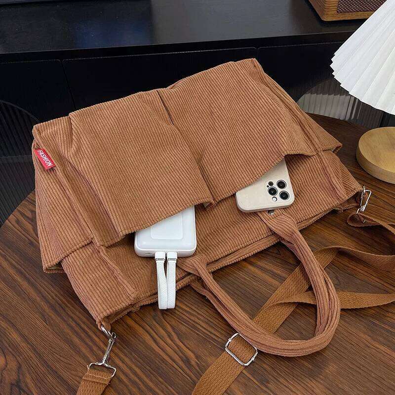 Warm Corduroy Tote Spacious Handbag Shopping Stylish & Practical Shoulder Bag, Casual Minimalist Single Crossbody Bag Z260130