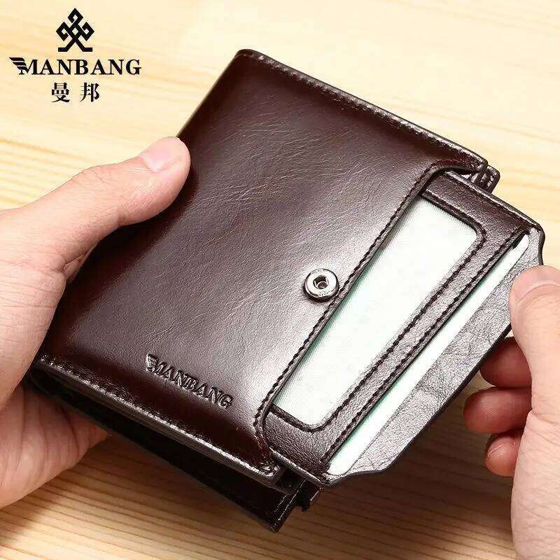 ManBang Brand Luxury Men's Wallet Genuine Leather Purse Vertical Driver's License First Layer Cowhide Multi-Function Card Bag Z260130