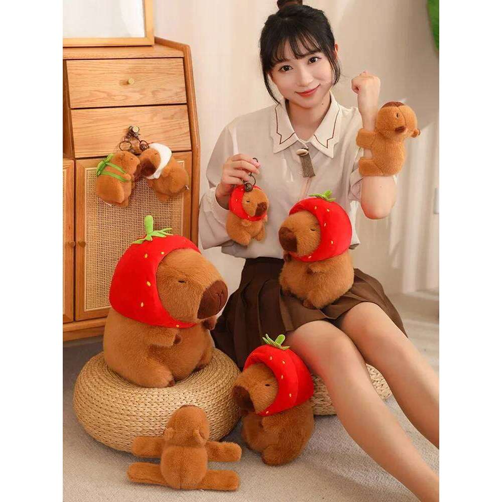Cute Turtle Backpack Capibara Strawberry Hat Capybara Plush Toy Stuffed Animals Soft Doll Kids Toys Birthday Gift Pendant Decor Y260128