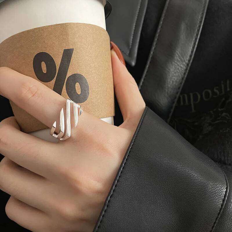 925 Silver Open Finger Ring Punk Lines Geometric Openwork Simple Stackable For Women Girl Jewelry Gift Dropship Wholesale XJ260130