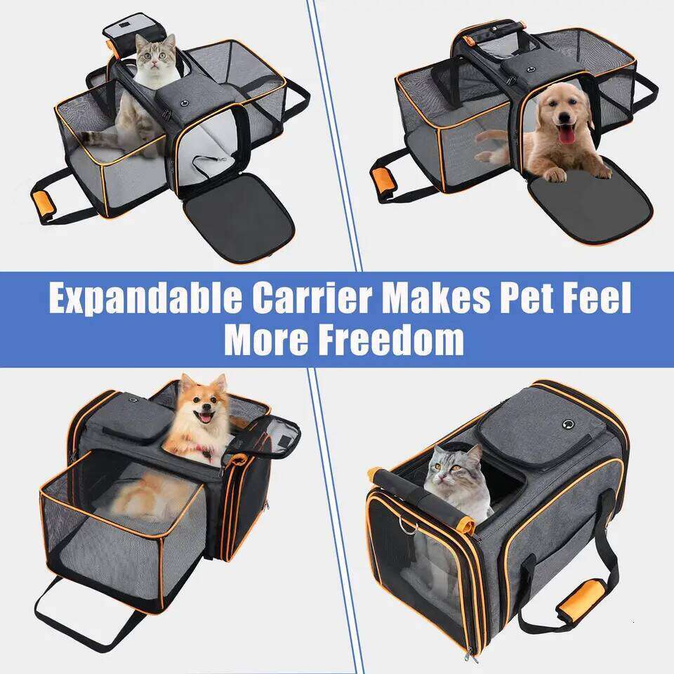 Large Reversible Expandable Cat Dog - with fleece pad and pockets for cats/dogs up to 24 lbs Travel Pet Carrier 26H0130