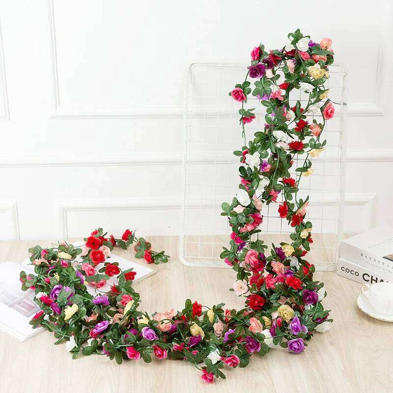 250CM Spring Autumn Artificial Flowers Rose Christmas Garland for Wedding Home Room Garden Arch DIY Decoration Fake Plant Vine W260130