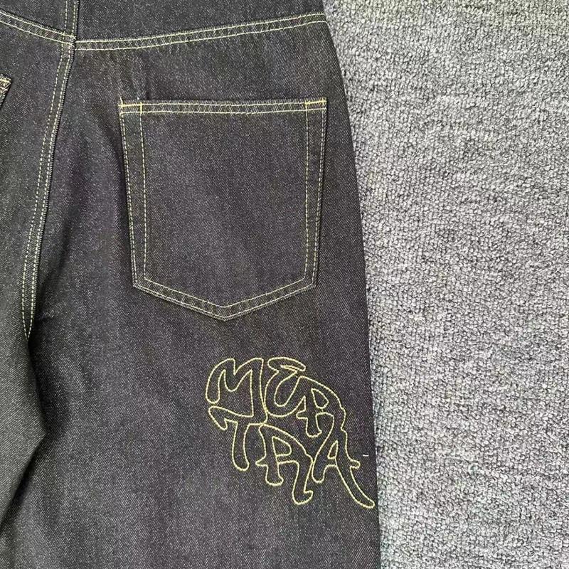 Men's Hoodies High Street Retro Jeans Classic Embroidered Patchwork Straight-leg Trousers Men Women Casual All-match Denim Pants