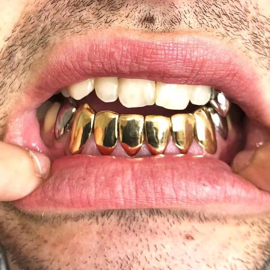 Custom Made Fitted Hip Hop Grill Perm Cut Grillz 925 Silver Real Gold Plated Grills Solid 10KT Gold Plain Dental Teeth Grillz