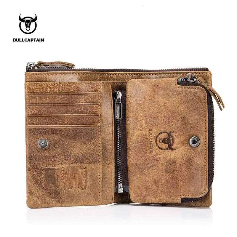 BULLCAPTAIN Authentic Leather Men's Purse Small Retro Brand High RFID New Short Wallet Z260130
