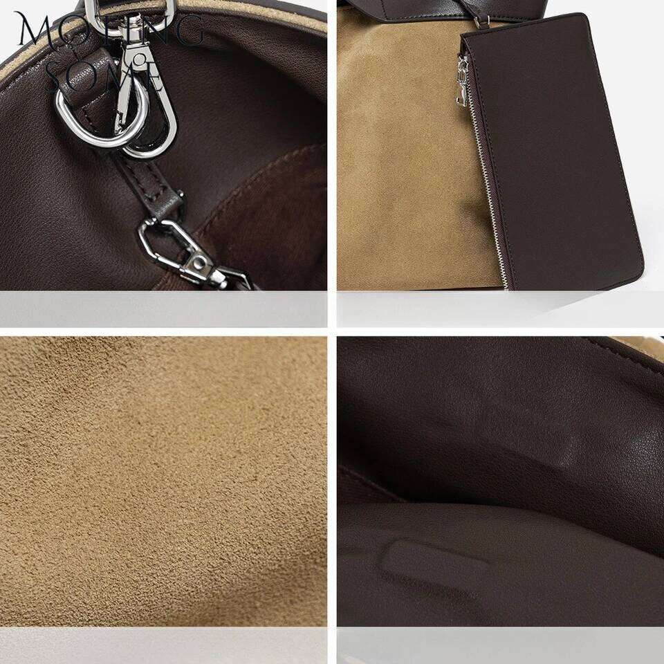 Motingsome Winter New Suede Big Tote Women Matte Cowhide Leather Handbag Oversized Shoulder Bowling Shopper Purse Luxury Design