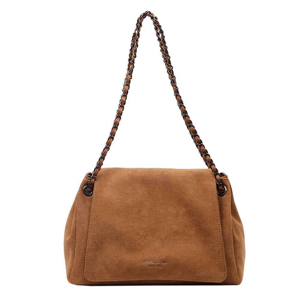 Women Vintage Suede Chain One Shoulder Bag Autumn Winter Solid Square Buckle Versatile Crossbody Bags Commute Underarm Packs Z260130