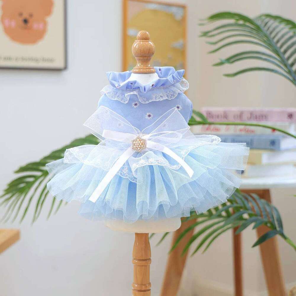 Waltz Mesh Dress, Pet Clothes, Dogs, Cats, Summer Hair Loss Prevention, Blue Wedding Dress. H260129