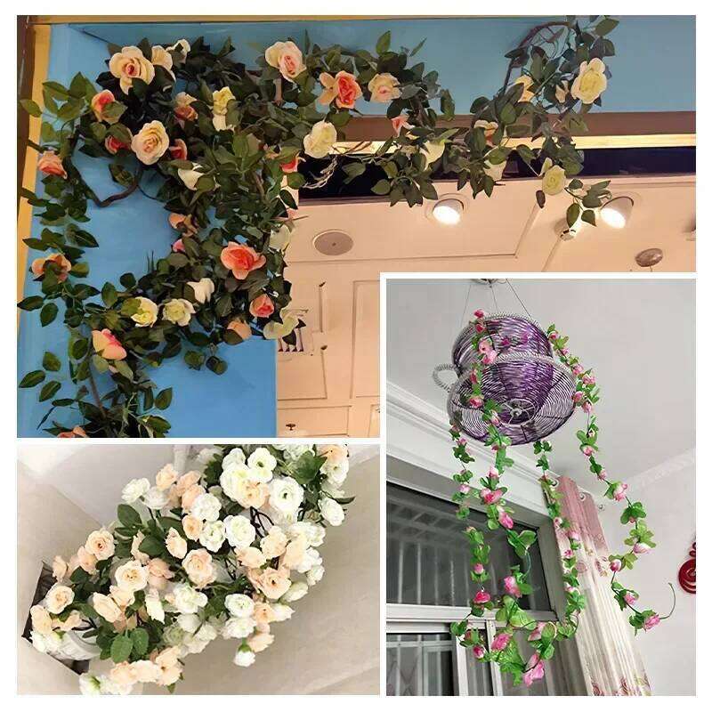 2.3m Flower for Garland White Pink Room Wedding Decoration Silk Artificial Rose Vine Han Home Decor Y260130