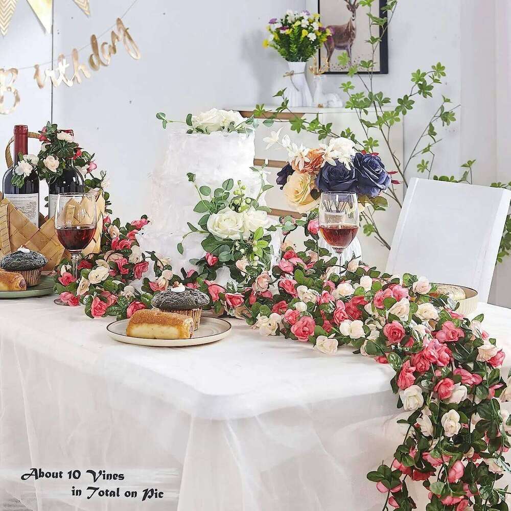 1pc 2m Rose Artificial Flower Hanging Garland for Wedding Home Decoration Spring Autumn Garden Arch Decor DIY Fake Flowers Vine Y260130