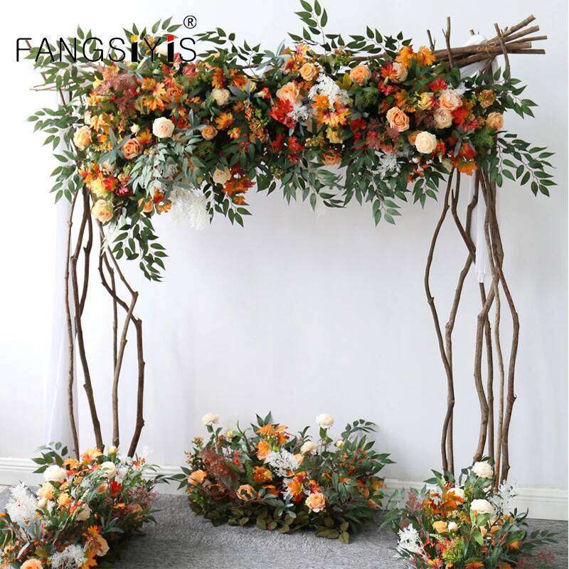 Arch Orange Autumn Artificial Wedding Flower Row Pre-Function Area Stage Background Floral Decoration W260130